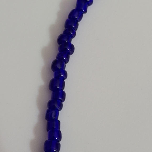 OLD Vintage blue leaves leaf Czech pressed molded glass necklace beaded cobalt - Picture 7 of 9